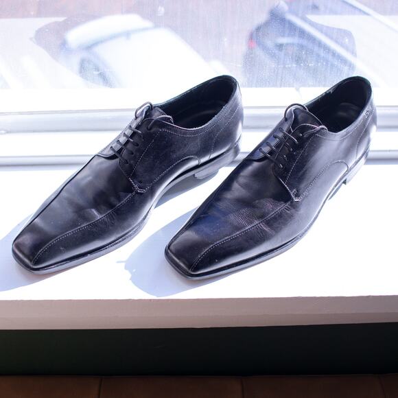 Hugo Boss Black Leather Dress Shoes Square Toe Size 9 - Picture 3 of 8